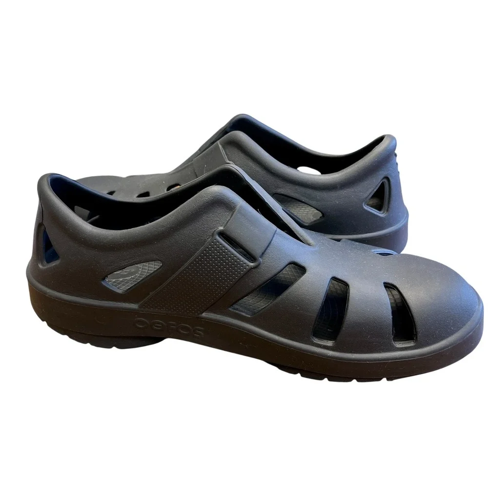 OOFOS‎ OOCandoo Mens Black Recovery Sandals Comfort Shoes Sz 10 AS IS w/ Flaws